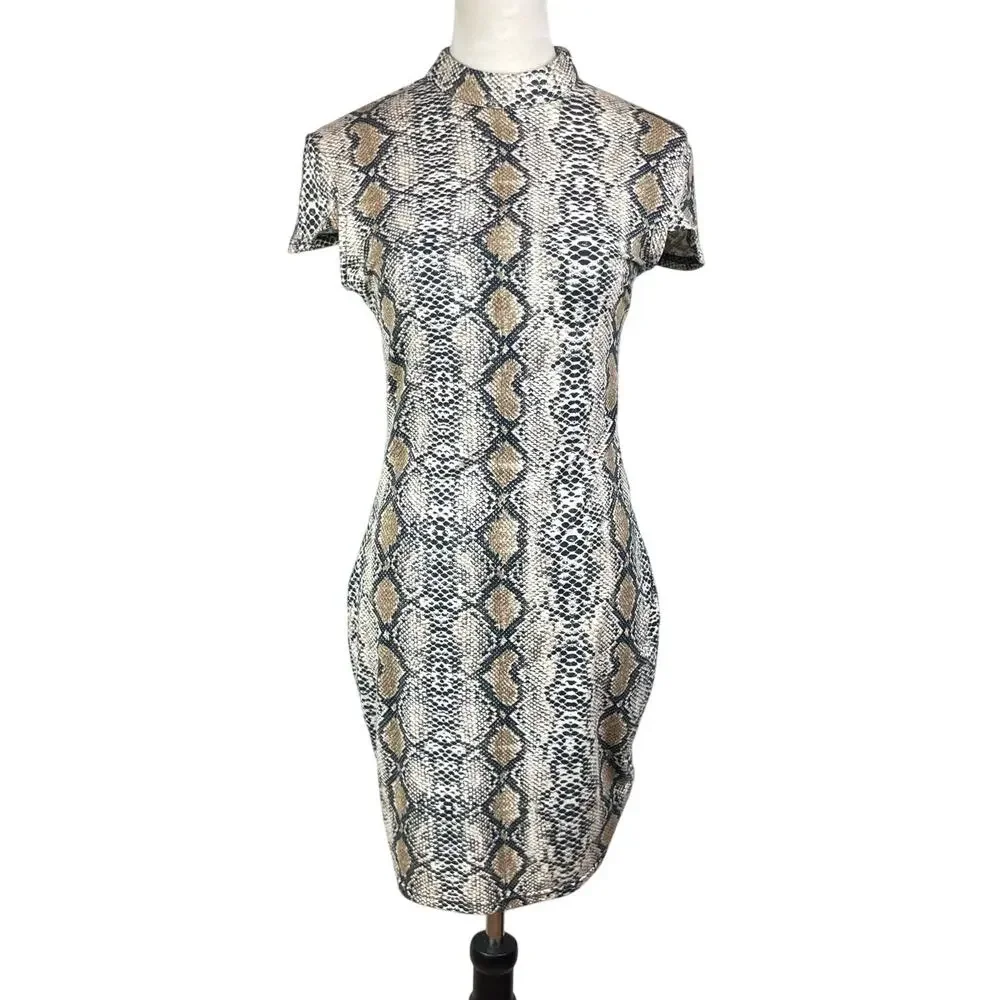 short snakeskin dress Snakeskin Mini Dress, Snake Bodycon Dress, Cutout Dress With High Neckline, Animal Sheath Dress, Snake Print Clothes, Animal Print Clothing